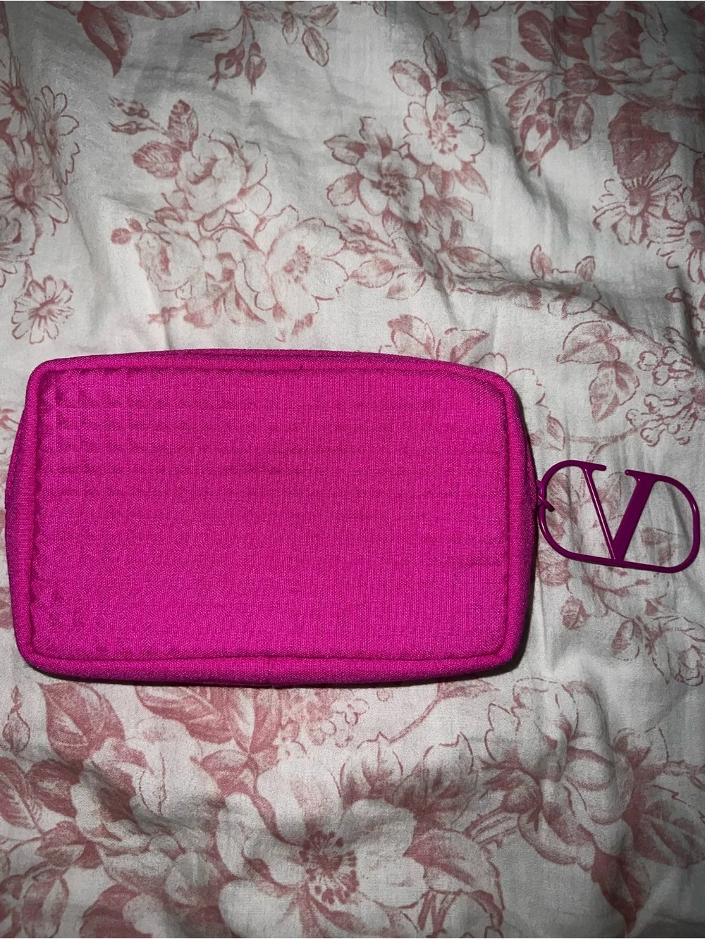Valentino Hot Pink Zipper Pouch with V Charm
